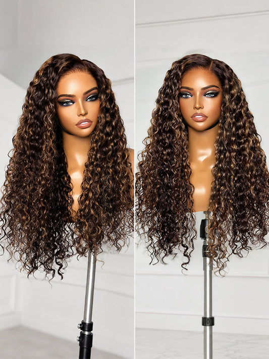 Luvme All-Day Comfort™ Wig PartingMax Brown Highlights Funmi Curly 7x6 Closure HD Lace Glueless Wig Pre Cut Lace