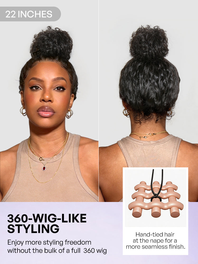 PreMax 180% Density Water Wave Glueless Flexi-Fit Drawstring 13x4 Frontal Lace Fluffy Curly Pre-Cut Lace Wig. 360-Like Design Allows Ponytail & Updo