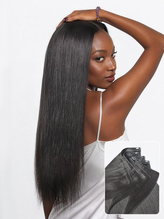 Yaki Straight 0.59mm Zero Trace Invisible Clip in Hair Extensions 100g 7pcs / 6pcs Seamless Blend & Lightweight for Daily Styling