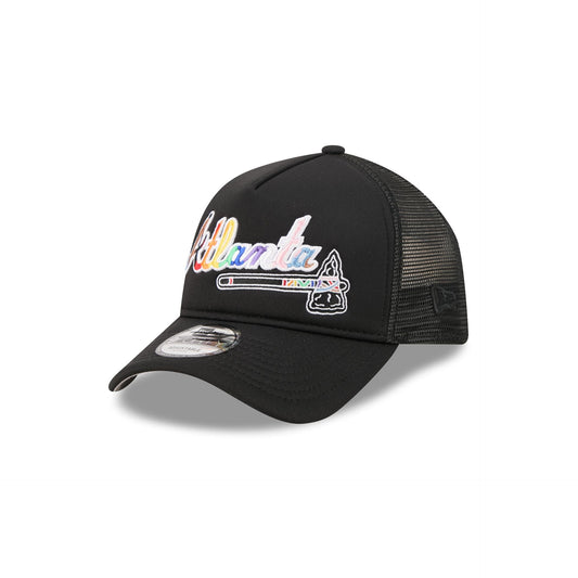 Atlanta Braves Rainbow Wordmark 9FORTY A-Frame Trucker Hat