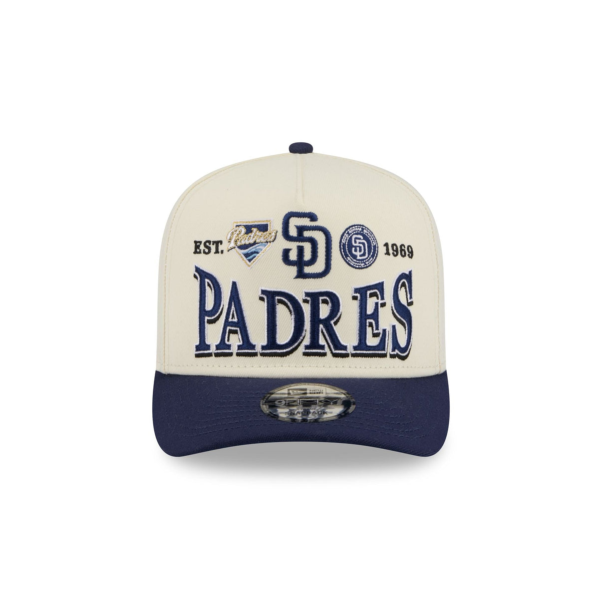 San Diego Padres Three Hit Chrome White 9FIFTY A-Frame Snapback Hat