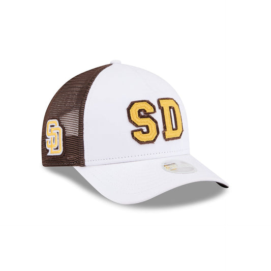 San Diego Padres Optic White Felt Logo Women's 9FORTY M-Crown A-Frame Trucker Hat