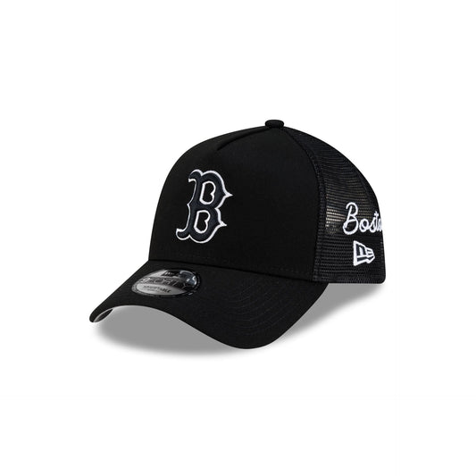 Boston Red Sox Side Script Black 9FORTY A-Frame Trucker Hat