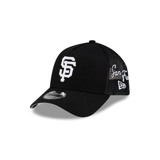 San Francisco Giants Side Script Black 9FORTY A-Frame Trucker Hat