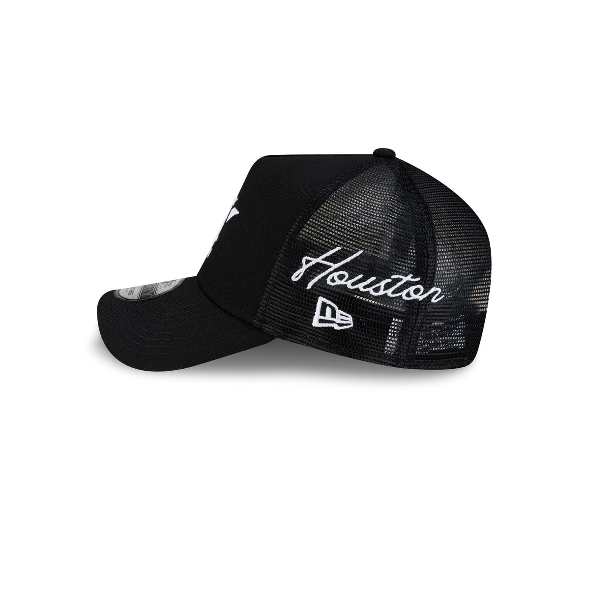 Houston Astros Side Script Black 9FORTY A-Frame Trucker Hat