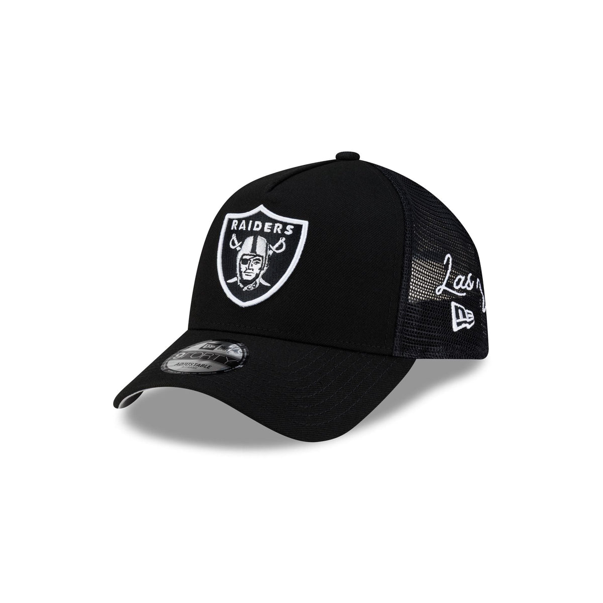 Las Vegas Raiders Side Script 9FORTY A-Frame Trucker Hat