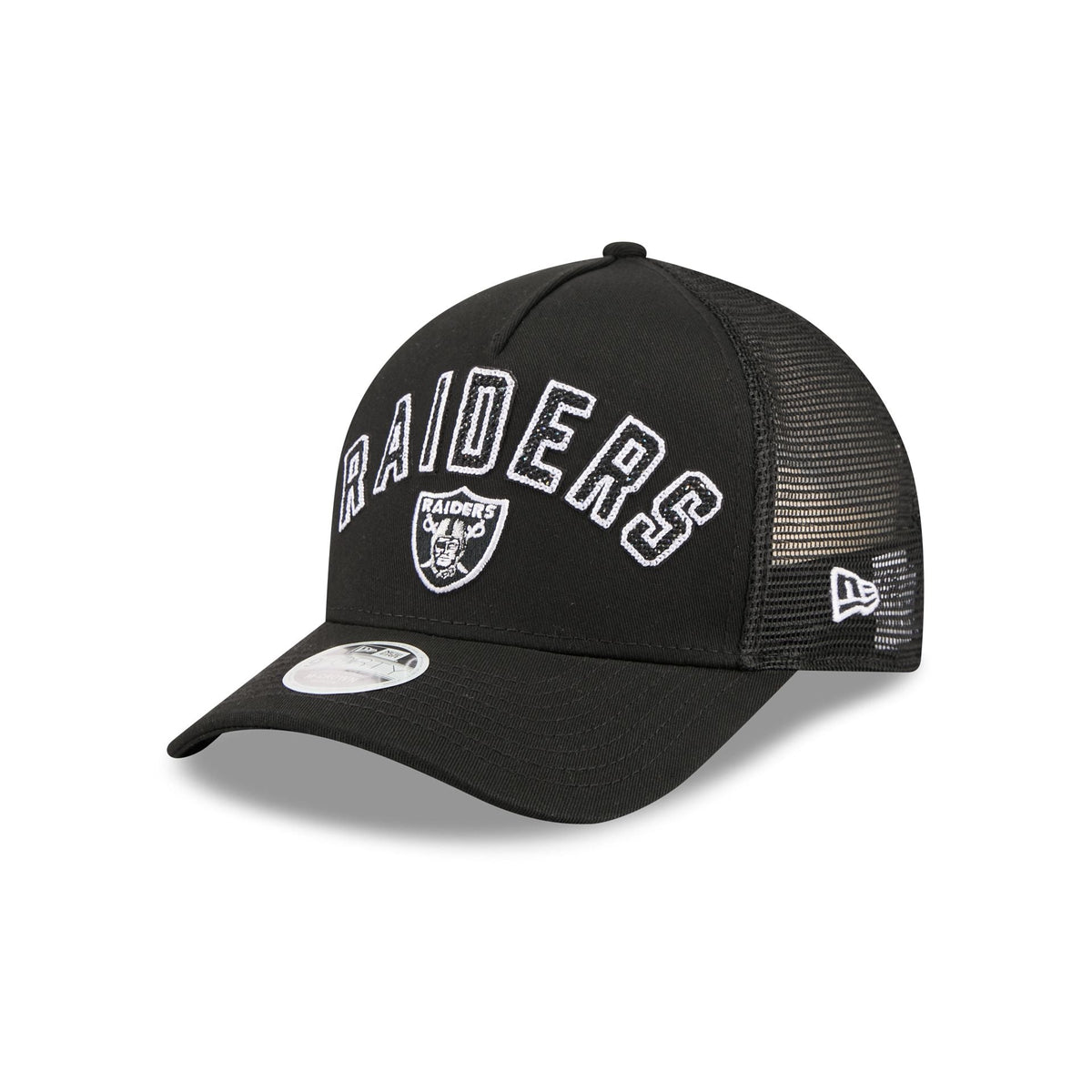 Las Vegas Raiders Sequin Wordmark Women's 9FORTY M-Crown A-Frame Trucker Hat