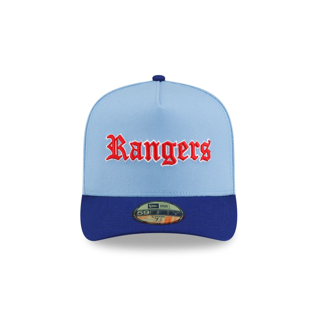 Just Caps Gothic Script Texas Rangers 59FIFTY A-Frame Fitted Hat